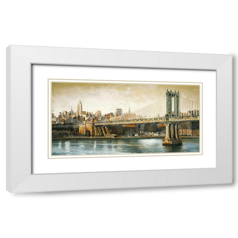 Manhattan Bridge View White Modern Wood Framed Art Print with Double Matting by Daniels, Matthew