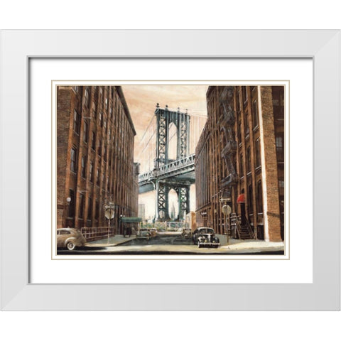 View to the Manhattan Bridge White Modern Wood Framed Art Print with Double Matting by Daniels, Matthew