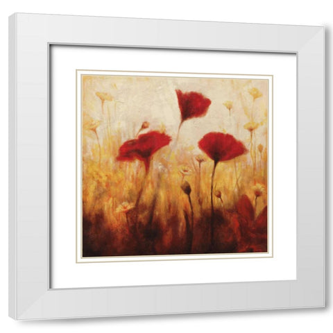 Poppies and Daisies I White Modern Wood Framed Art Print with Double Matting by Carter, Natalie