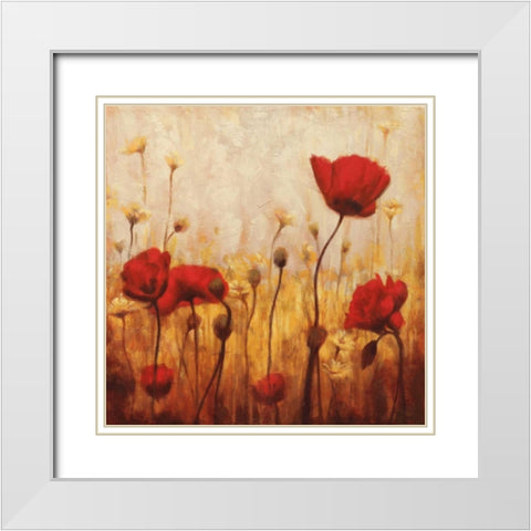Poppies and Daisies II White Modern Wood Framed Art Print with Double Matting by Carter, Natalie
