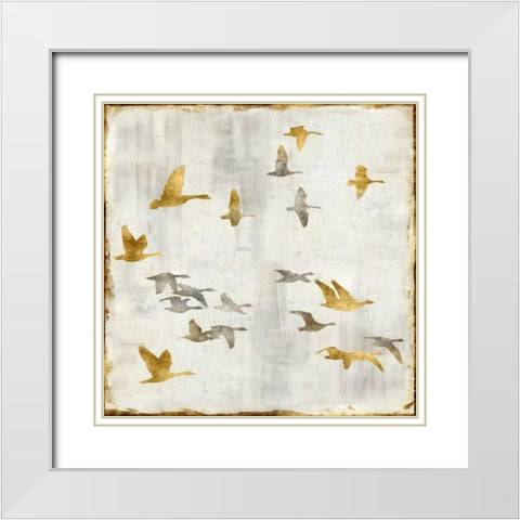 Golden Flight I White Modern Wood Framed Art Print with Double Matting by Spencer, Nick