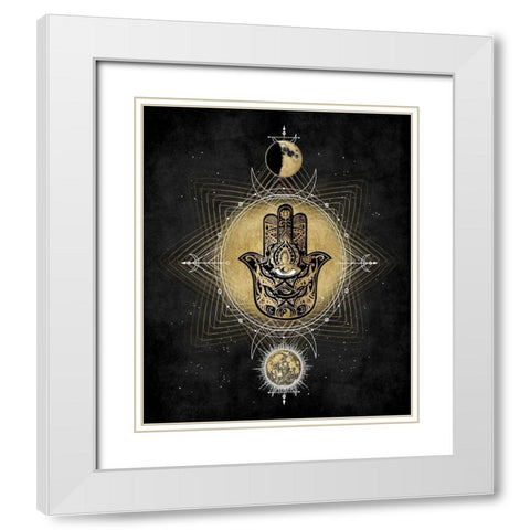 Hamsa Hand Celestial White Modern Wood Framed Art Print with Double Matting by Jeffries, Oliver