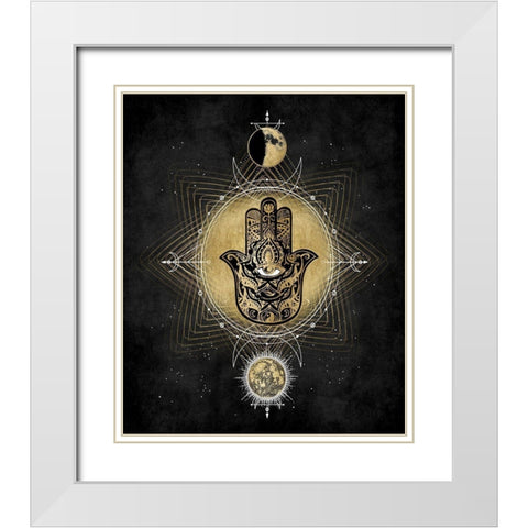 Hamsa Hand Celestial White Modern Wood Framed Art Print with Double Matting by Jeffries, Oliver