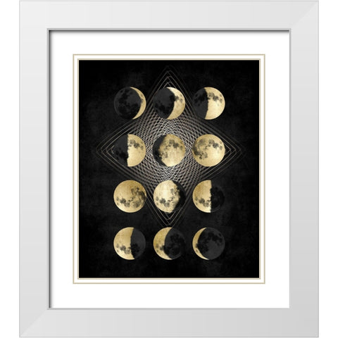 Moon Phases White Modern Wood Framed Art Print with Double Matting by Jeffries, Oliver