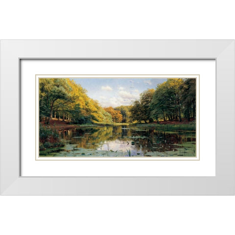 River Landscape White Modern Wood Framed Art Print with Double Matting by Monsted, Peder