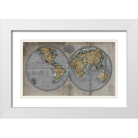 Map of the World White Modern Wood Framed Art Print with Double Matting by Brennan, Russell