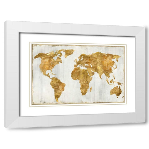 The World In Gold White Modern Wood Framed Art Print with Double Matting by Brennan, Russell