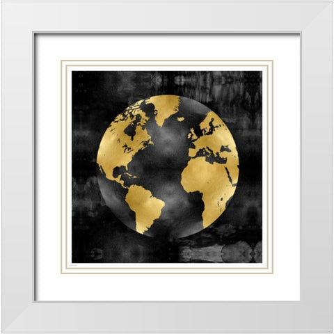 The Globe Gold on Black White Modern Wood Framed Art Print with Double Matting by Brennan, Russell