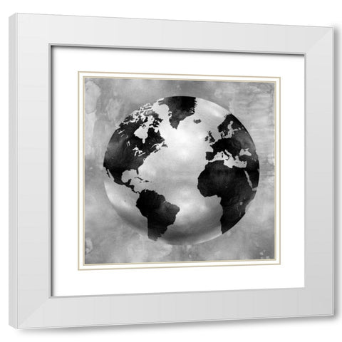 Silver Globe White Modern Wood Framed Art Print with Double Matting by Brennan, Russell