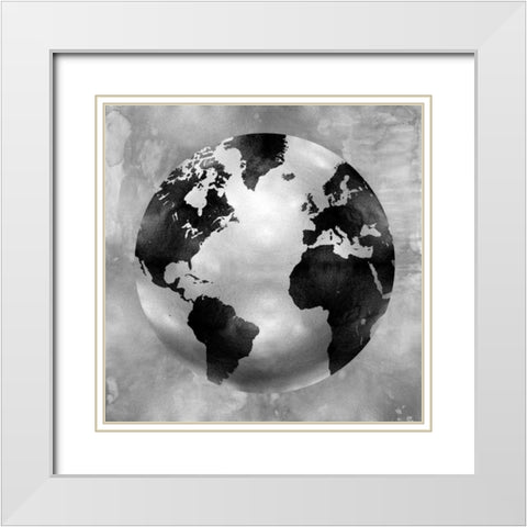 Silver Globe White Modern Wood Framed Art Print with Double Matting by Brennan, Russell