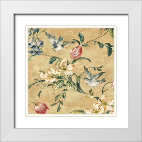 Birdland II White Modern Wood Framed Art Print with Double Matting by Campbell, Renee