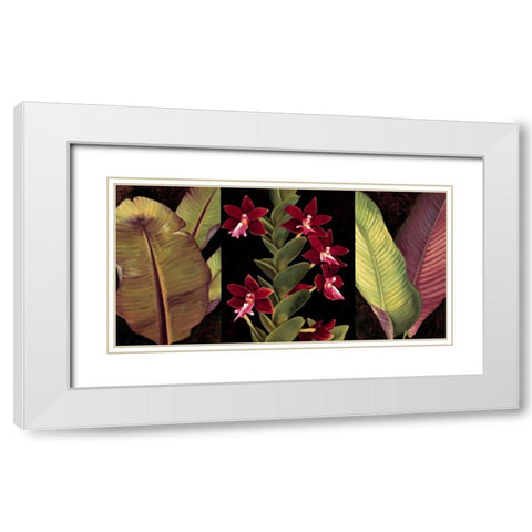 Red Orchids and Palm Leaves White Modern Wood Framed Art Print with Double Matting by Jimenez, Rodolfo