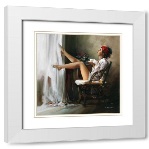 Coffee Break White Modern Wood Framed Art Print with Double Matting by Di Scenza, Ron