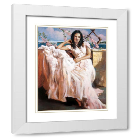 Girl Napoli White Modern Wood Framed Art Print with Double Matting by Di Scenza, Ron