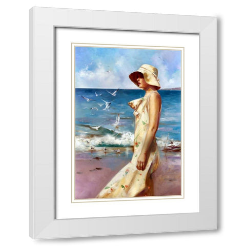 On The Beach White Modern Wood Framed Art Print with Double Matting by Di Scenza, Ron