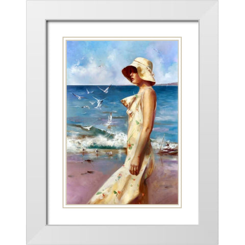 On The Beach White Modern Wood Framed Art Print with Double Matting by Di Scenza, Ron