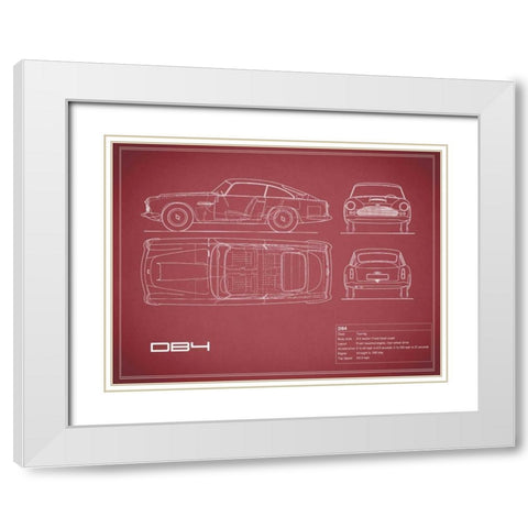 Aston DB4 -Maroon White Modern Wood Framed Art Print with Double Matting by Rogan, Mark