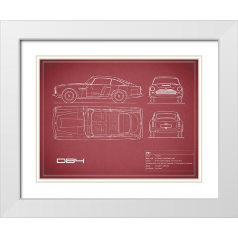 Aston DB4 -Maroon White Modern Wood Framed Art Print with Double Matting by Rogan, Mark