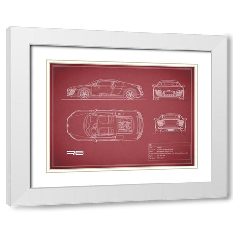 Audi R8 V10-Maroon White Modern Wood Framed Art Print with Double Matting by Rogan, Mark