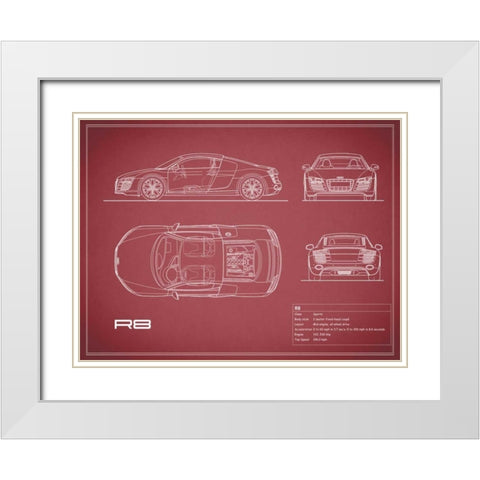 Audi R8 V10-Maroon White Modern Wood Framed Art Print with Double Matting by Rogan, Mark