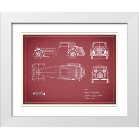 Jaguar SS1-Maroon White Modern Wood Framed Art Print with Double Matting by Rogan, Mark