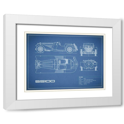 Jaguar SS-100-Blue White Modern Wood Framed Art Print with Double Matting by Rogan, Mark