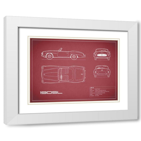 Mercedes 190-SL-Maroon White Modern Wood Framed Art Print with Double Matting by Rogan, Mark