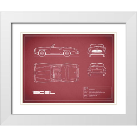 Mercedes 190-SL-Maroon White Modern Wood Framed Art Print with Double Matting by Rogan, Mark