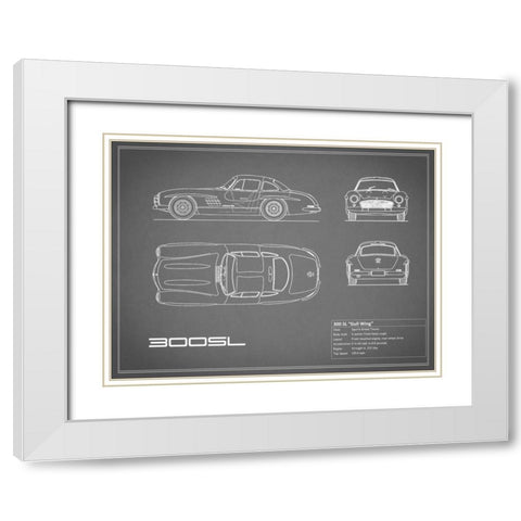 Mercedes 300SL Gullwing-Grey White Modern Wood Framed Art Print with Double Matting by Rogan, Mark
