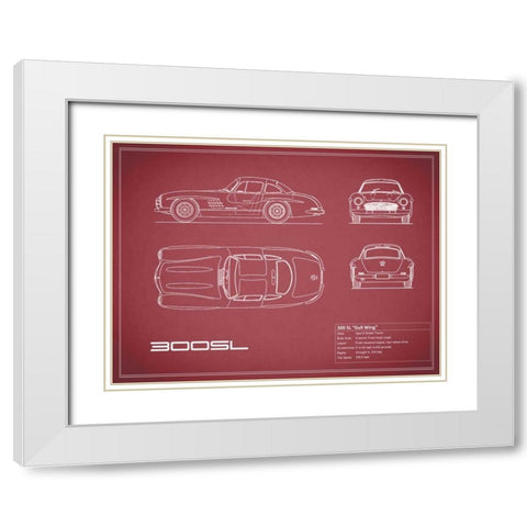 Mercedes 300SL Gullwing-Maroon White Modern Wood Framed Art Print with Double Matting by Rogan, Mark