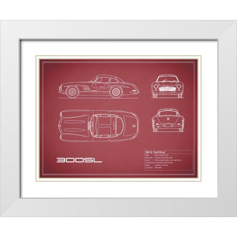 Mercedes 300SL Gullwing-Maroon White Modern Wood Framed Art Print with Double Matting by Rogan, Mark