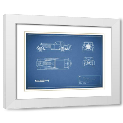 Mercedes SSK-Blue White Modern Wood Framed Art Print with Double Matting by Rogan, Mark