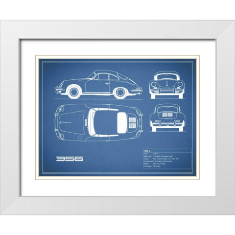 Porsche 356C-Blue White Modern Wood Framed Art Print with Double Matting by Rogan, Mark