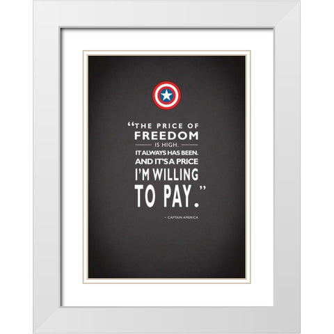 Capt America Quote White Modern Wood Framed Art Print with Double Matting by Rogan, Mark