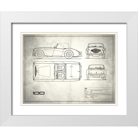 Austin-Healey 100 White White Modern Wood Framed Art Print with Double Matting by Rogan, Mark