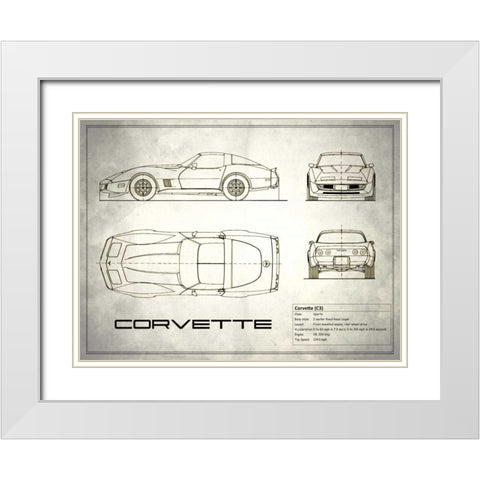 Corvette C3 White White Modern Wood Framed Art Print with Double Matting by Rogan, Mark