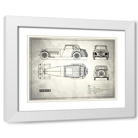 Jaguar SS-100 White White Modern Wood Framed Art Print with Double Matting by Rogan, Mark