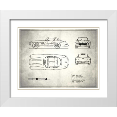 Mercedes 300SL Gullwing White White Modern Wood Framed Art Print with Double Matting by Rogan, Mark