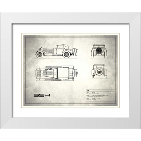 Mercedes SSK White White Modern Wood Framed Art Print with Double Matting by Rogan, Mark