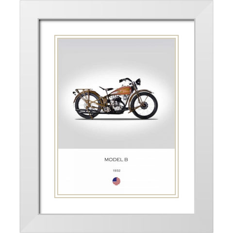 Harley Davidson Model B 1932 White Modern Wood Framed Art Print with Double Matting by Rogan, Mark