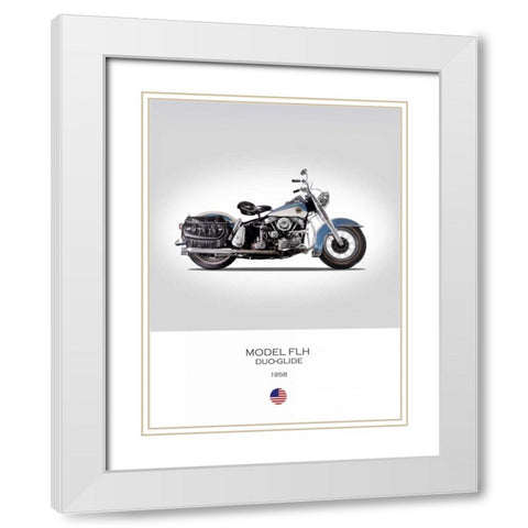 HD Model FLH Duo Glide 1958 White Modern Wood Framed Art Print with Double Matting by Rogan, Mark