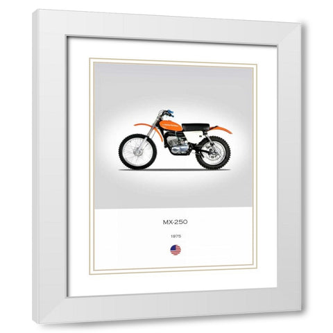 Harley Davidson MX 250 1975 White Modern Wood Framed Art Print with Double Matting by Rogan, Mark