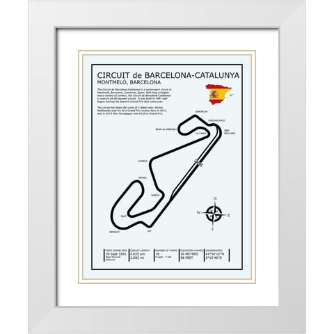Barcelona-Catalunya Circuit White Modern Wood Framed Art Print with Double Matting by Rogan, Mark