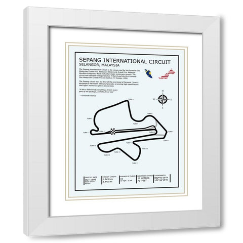 SIlverstone Circuit White Modern Wood Framed Art Print with Double Matting by Rogan, Mark