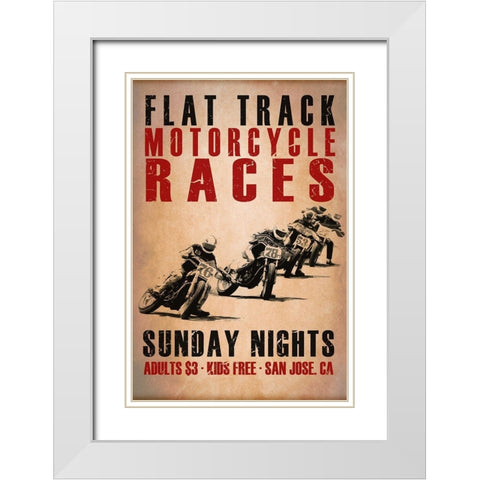 Flat Track Racers White Modern Wood Framed Art Print with Double Matting by Rogan, Mark