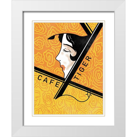 Cafe Tiger White Modern Wood Framed Art Print with Double Matting by Rogan, Mark