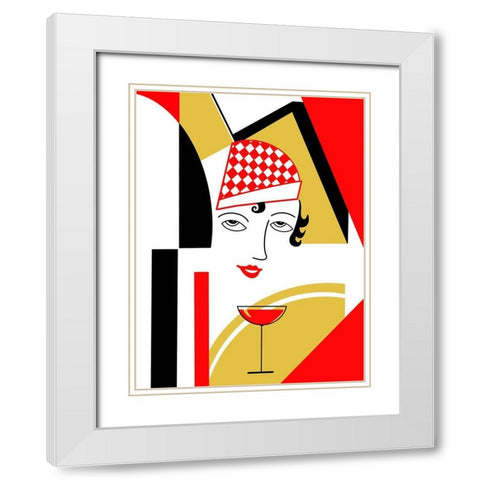 Girl And Drink White Modern Wood Framed Art Print with Double Matting by Rogan, Mark