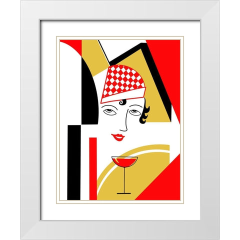 Girl And Drink White Modern Wood Framed Art Print with Double Matting by Rogan, Mark