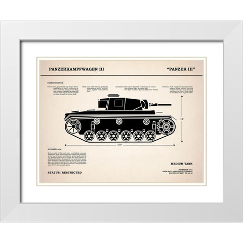 Panzer III Tank White Modern Wood Framed Art Print with Double Matting by Rogan, Mark