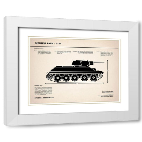 T34 Medium Tank White Modern Wood Framed Art Print with Double Matting by Rogan, Mark